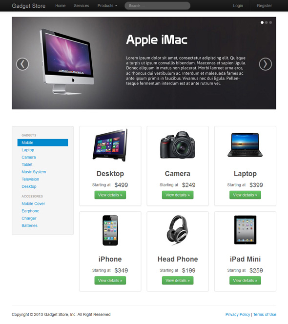 Gadget Store Home Page Preview