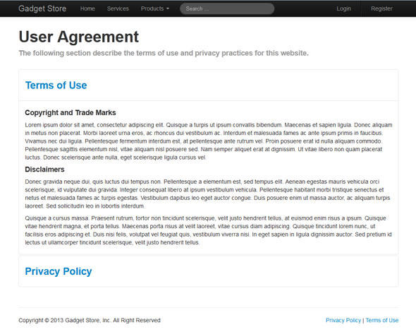 Gadget Store User Agreement Page Preview