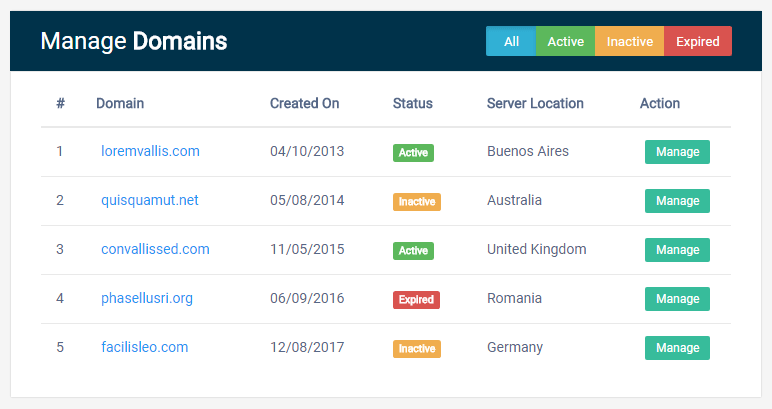 Data Table with Filter Row Feature