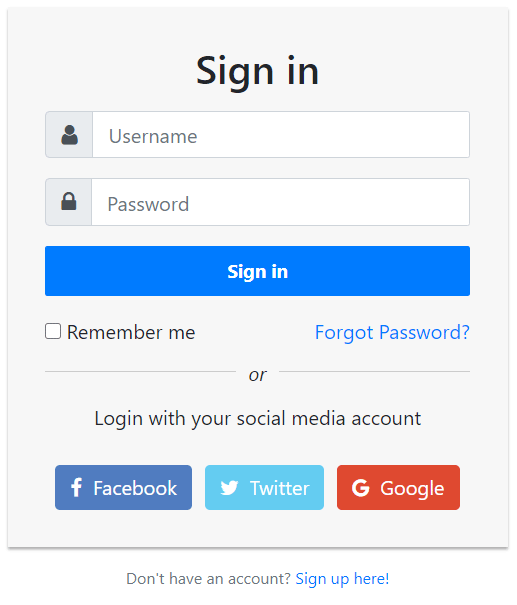 Sign in Form with Facebook and Twitter Button