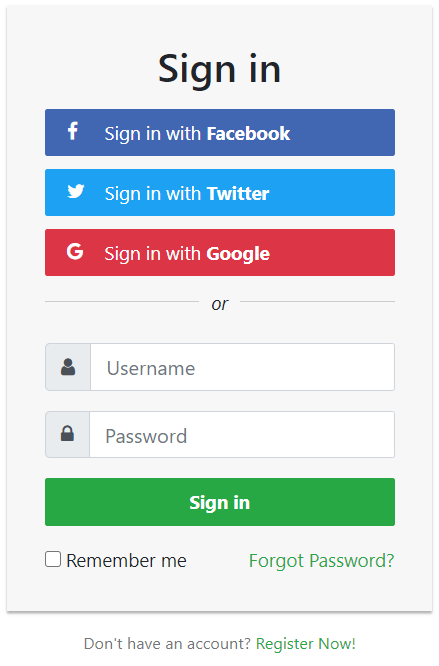 Sign in Form with Social Login Button