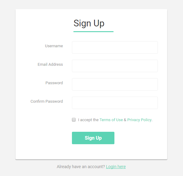 Sign Up Form Horizontal