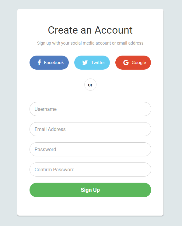 Sign Up Form with Rounded Social Buttons