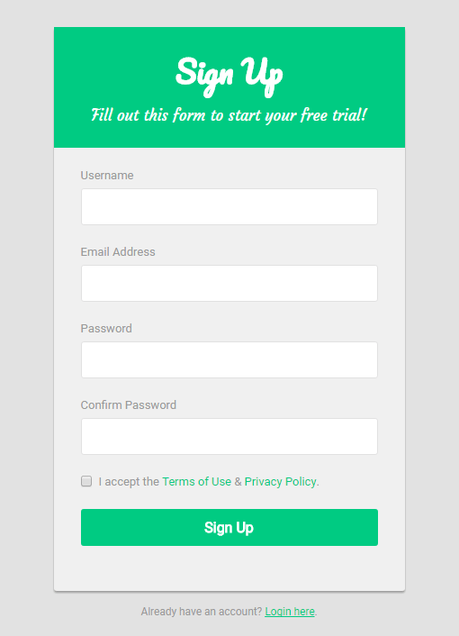 Start Free Trial Sign Up Form