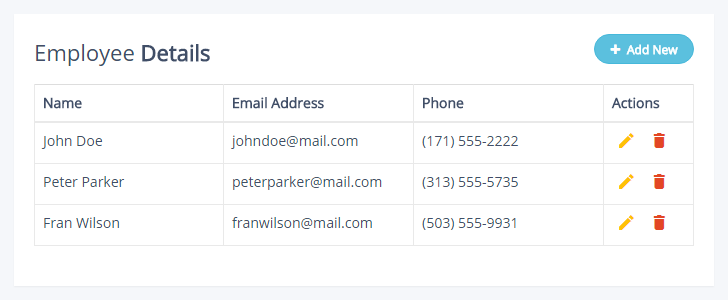 Data Table with Filter Row Feature